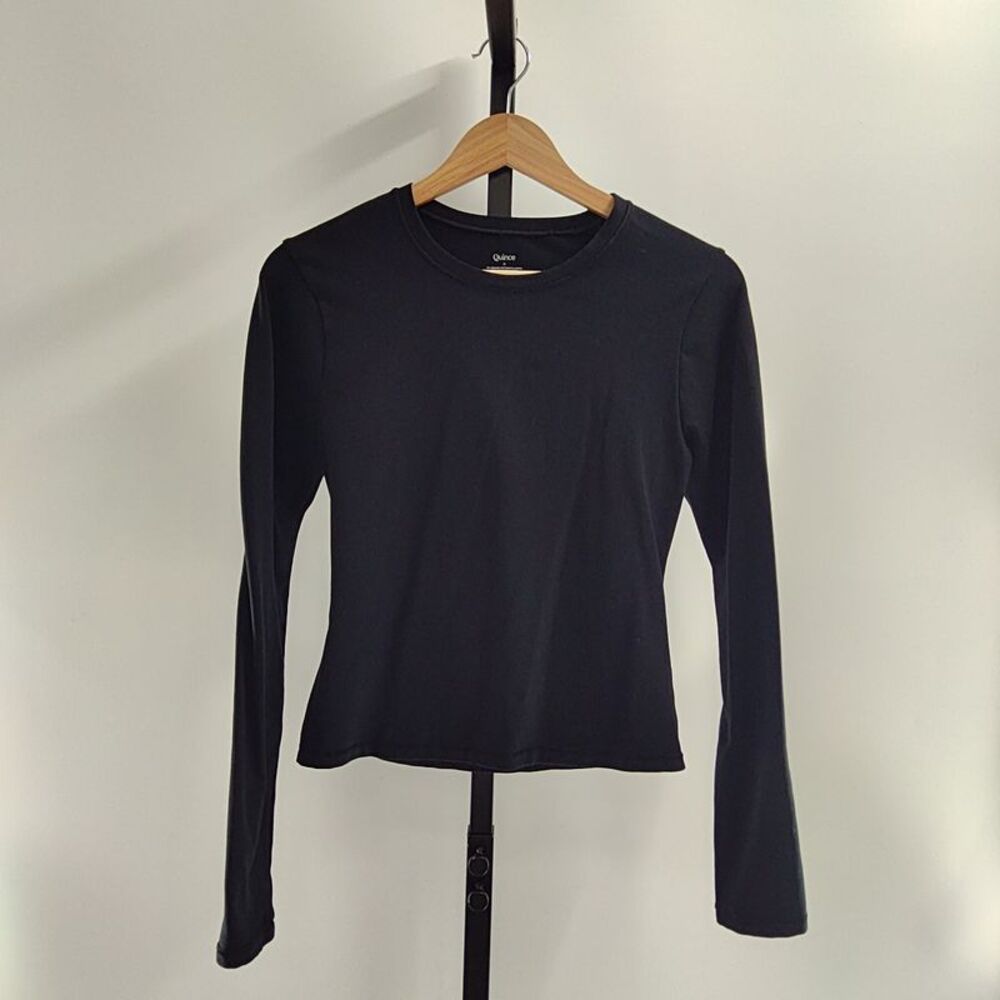 Quince Women Stretch Cotton Jersey Fitted Long Sleeve T-Shirt Black M